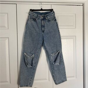 H&M Light Blue Distressed Straight Leg Jeans